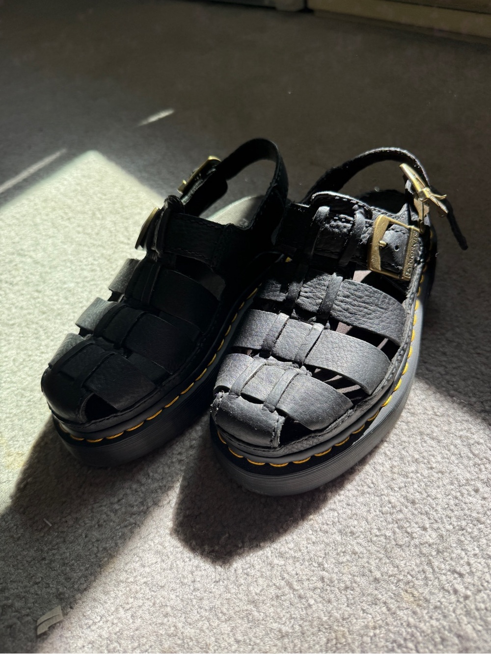 Dr. Martens Black Leather Fisherman Sandals with Yellow Stitching - Picture 3 of 4